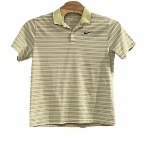 Nike Men's Large Dri-Fit Lime Green And Grey Stripe Polo‎ Golf Shirt